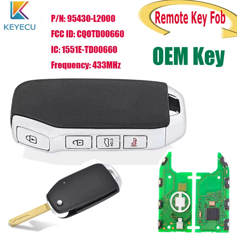 

KEYECU Original Smart Remote Key Fob for 2021 2022 2023 Kia K5 PN: 95430-L2000 / CQOTD00660 (DL3) 4Buttons