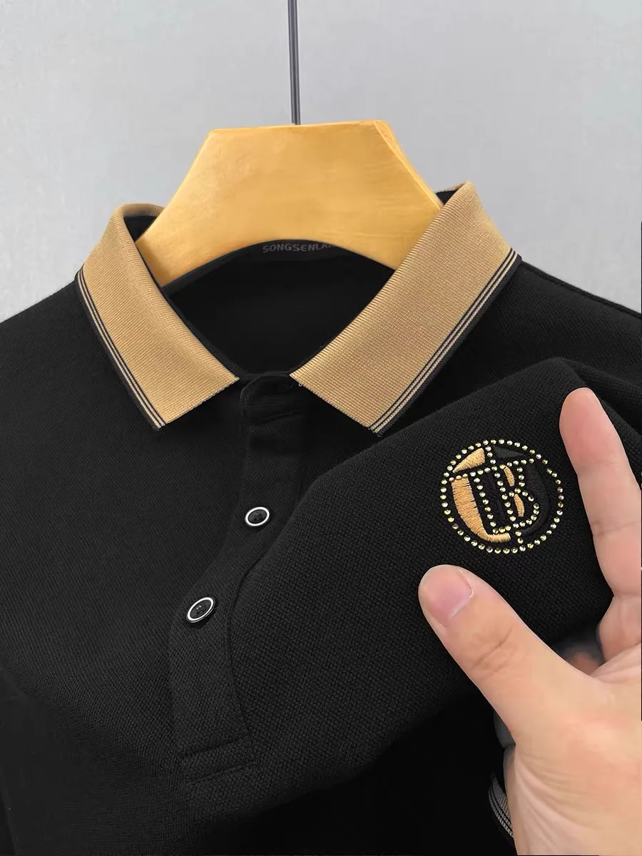 High end fashion embroidered short sleeved brand men\'s ice silk cool 2024 summer new breathable top business casual polo shirt
