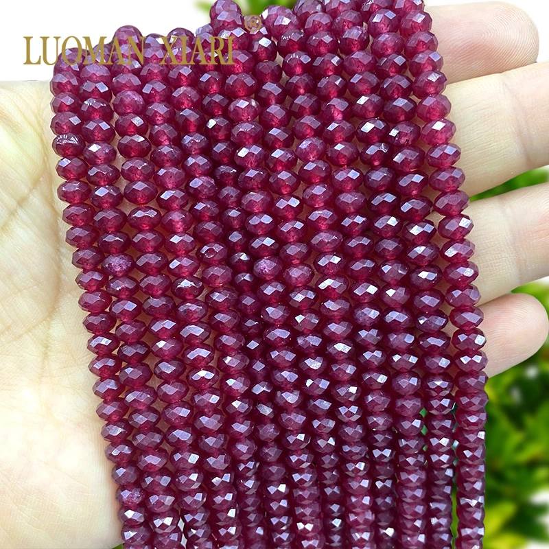 4x6MM Faceted Abacus Natural Stone Ruby Red Color Chalcedony Spacer Beads for Jewelry Making Diy Bracelet Charms Accessories