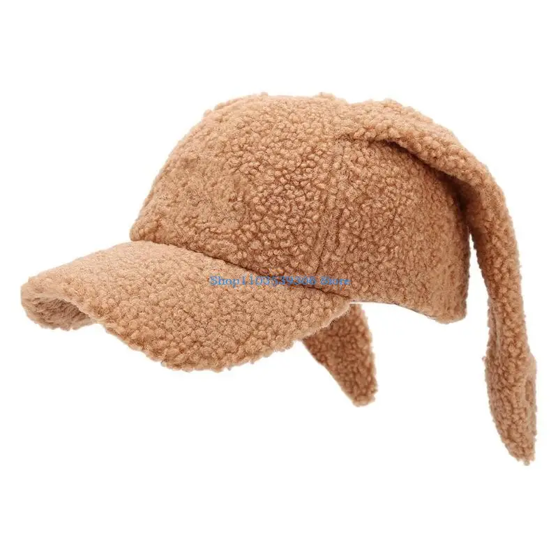 

400A Embroidered Letter Plush Baseball Caps with Long Rabbit Ears Cosplay Party Hat for Teens Adult Unisex Outdoor Headwear