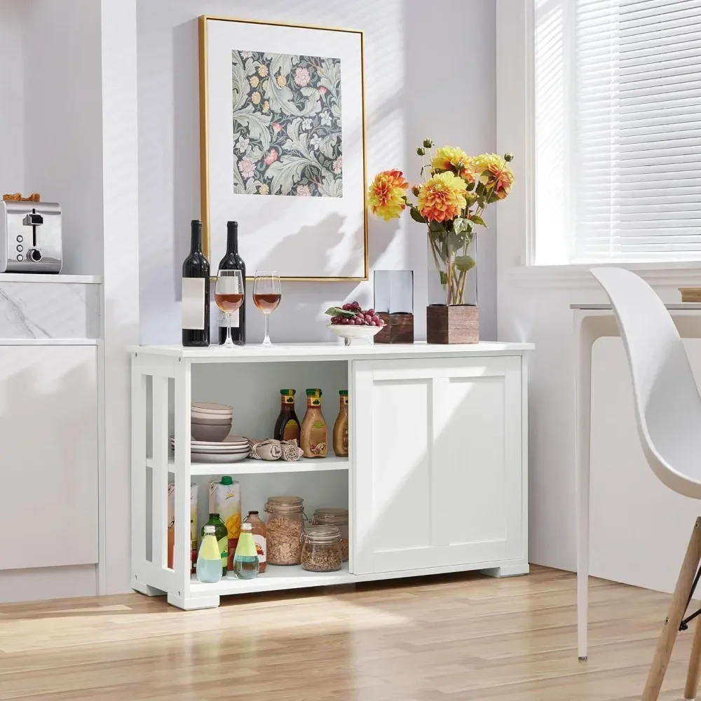 Sideboard, kitchen storage cabinet with sliding door and adjustable shelves, stackable cabinets for kitchen, dining room