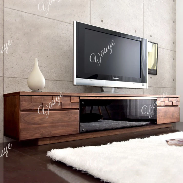 

North American black walnut TV cabinet Modern simple solid wood locker Nordic living room glass floor cabinet