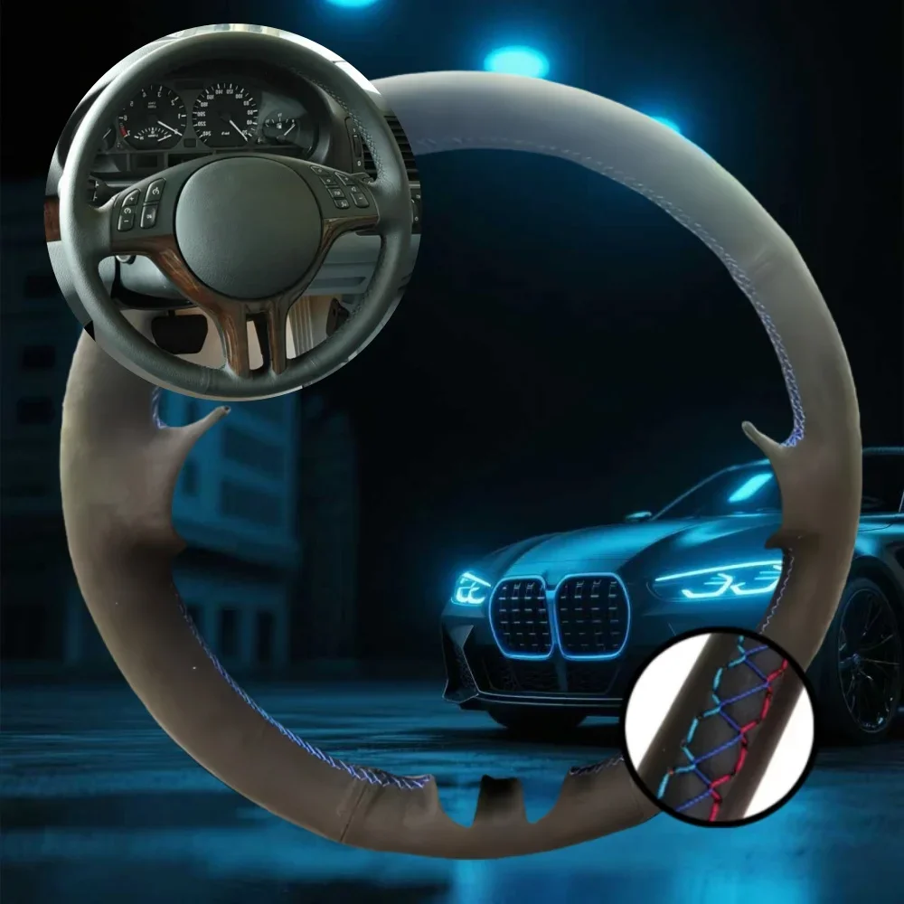 Customized Car Steering Wheel  Braiding Cover For BMW 3 Series E46 2000-2005 E53 X5 1999 Car Accessories Hand-sewn Steering Wrap
