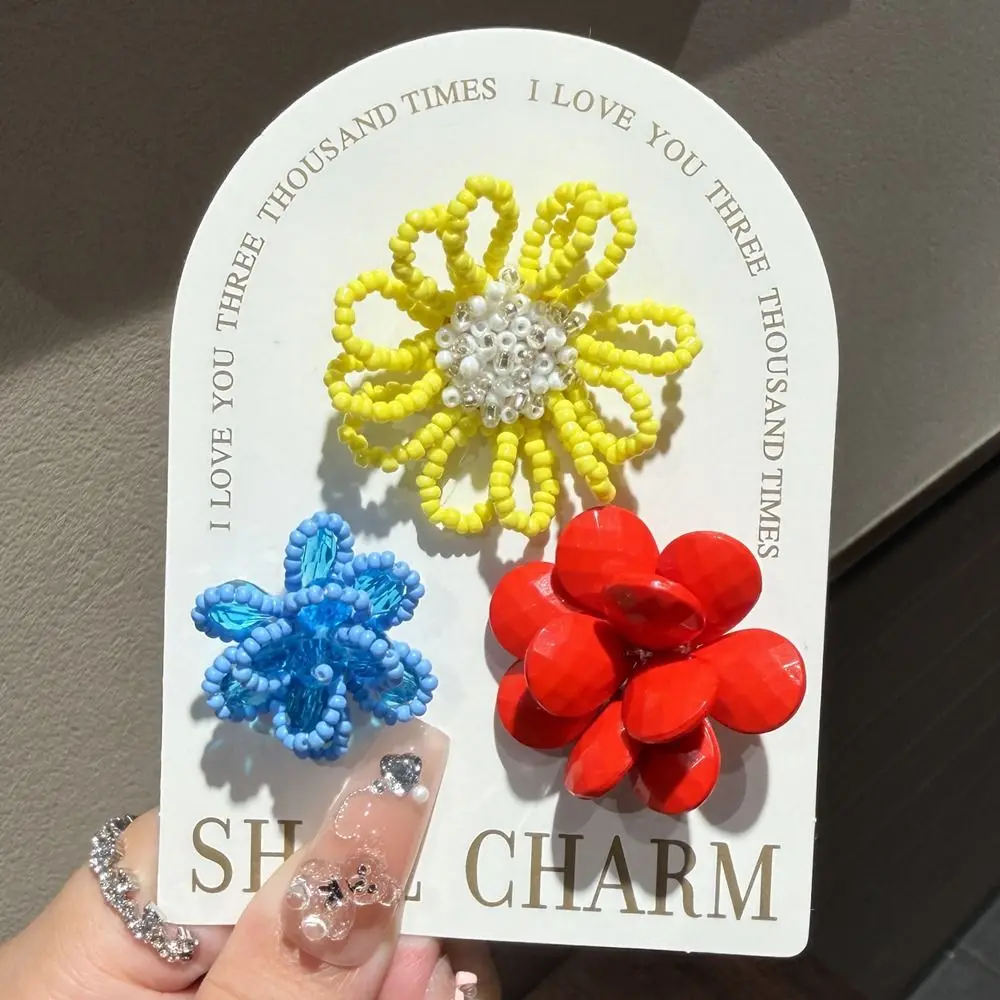 3pcs/set Flower Bead Chain Crystal Shoe Charms Tassel Pearl Sparkling Jelly Flower Charm Korean Style Handmade Jelly Shoes Charm