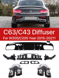 C63 C43 Style AMG Look For Mercedes Benz C Class W205 C205 S205 A205 Sedan Coupe Rear Diffuser With Exhaust Pipes 2015-2021