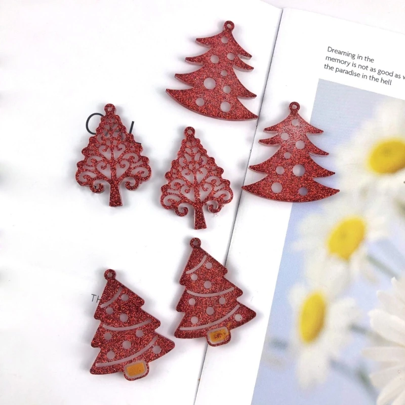 9Pcs Epoxy Assembled Mold Geometric Christmas Tree Earrings Pendant Mold Phone Keychain Pendant Silicone Mold for Decor 3XUA