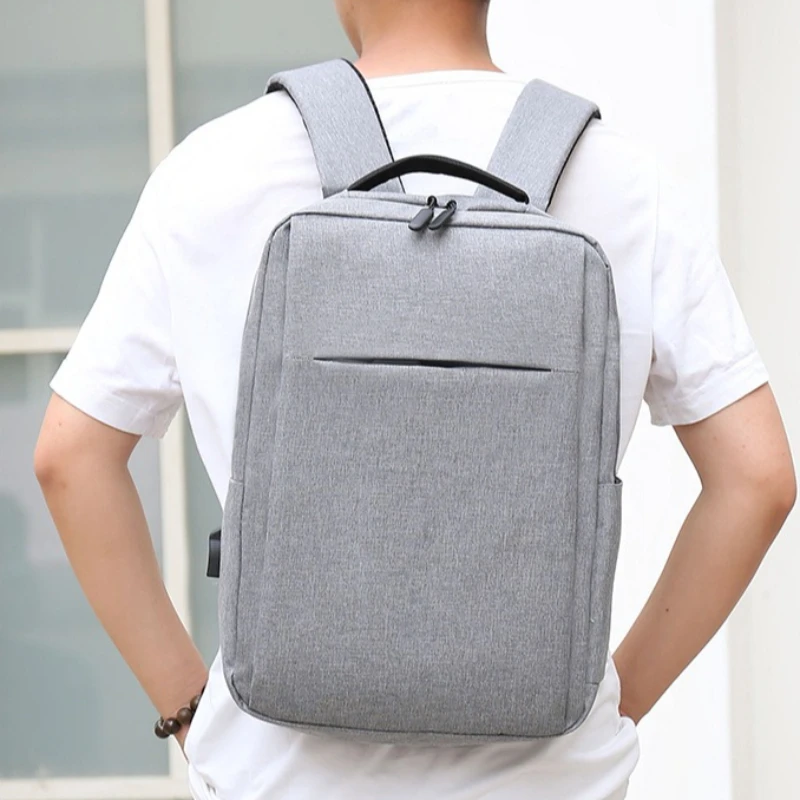Commuter Simple USB Charging Backpack Solid Color Business Laptop Bag Men