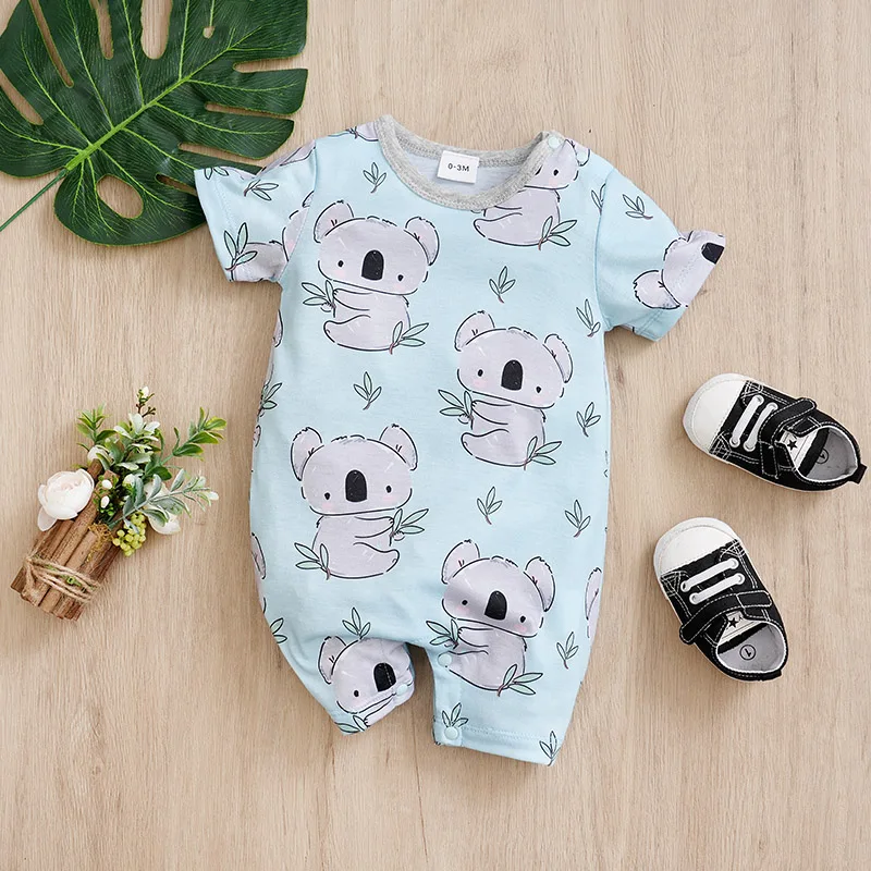 Newborn Clothing Cute Cartoon Koala Print Casual And Comfortable Soft Boys And Girls Summer 0-18 Short Sleeved Baby Jumpsuit