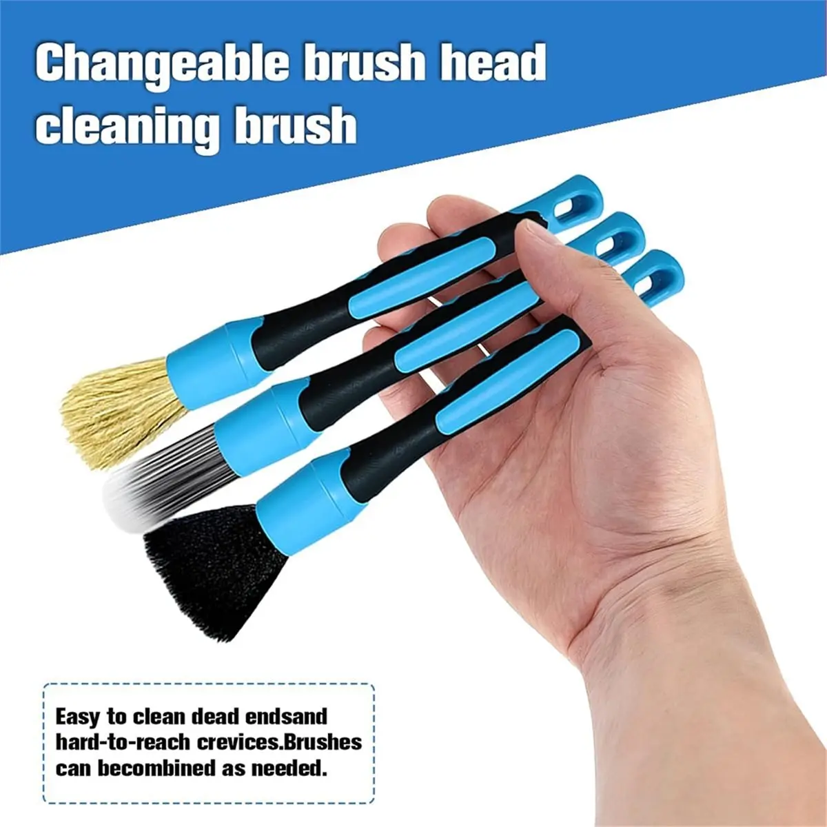 3PCS Ultra Soft Car Detailing Brush Set, Scratch-Free Boar Hair Brushes with Elbow for Auto Interior Cleaning