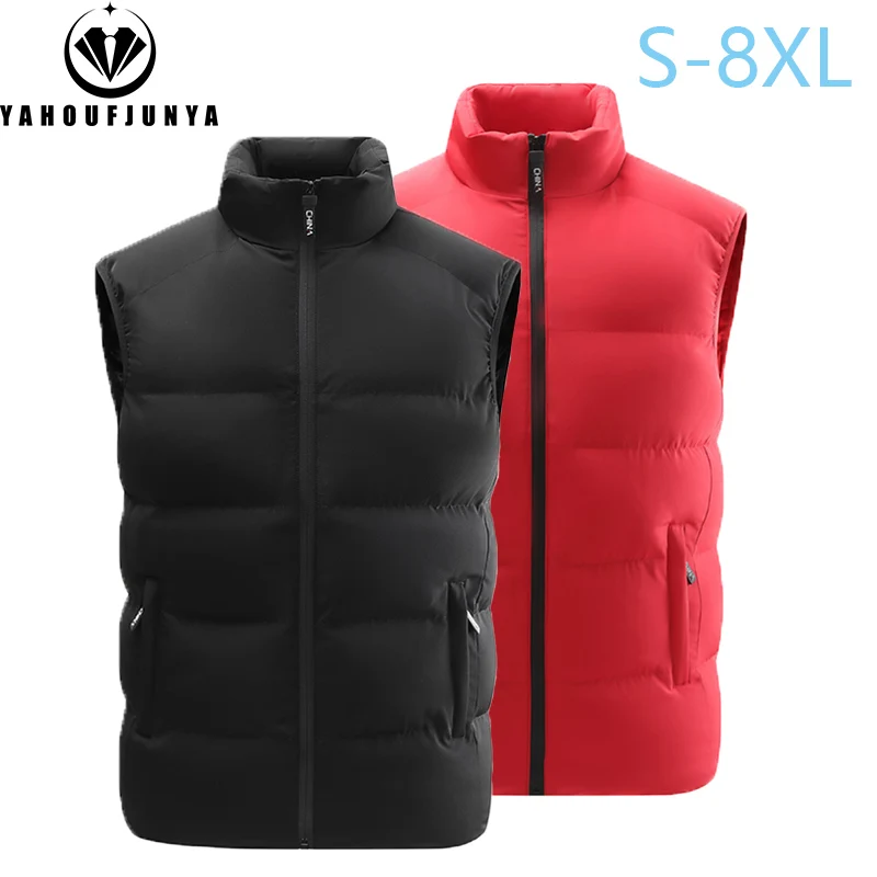 

Autumn Men Sleeveless Warm Fluffy Neck Stand-up Collar Vest Men Winter Solid Outdoor Casual Zipper Fashion Vest Male Coat 8XL