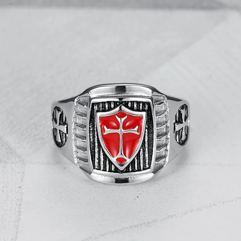 Alta calidad 2019 nuevo anillo cruzado para hombres Color plata moda caballeros reales templarios joyería de dedo anillos masculinos Anel