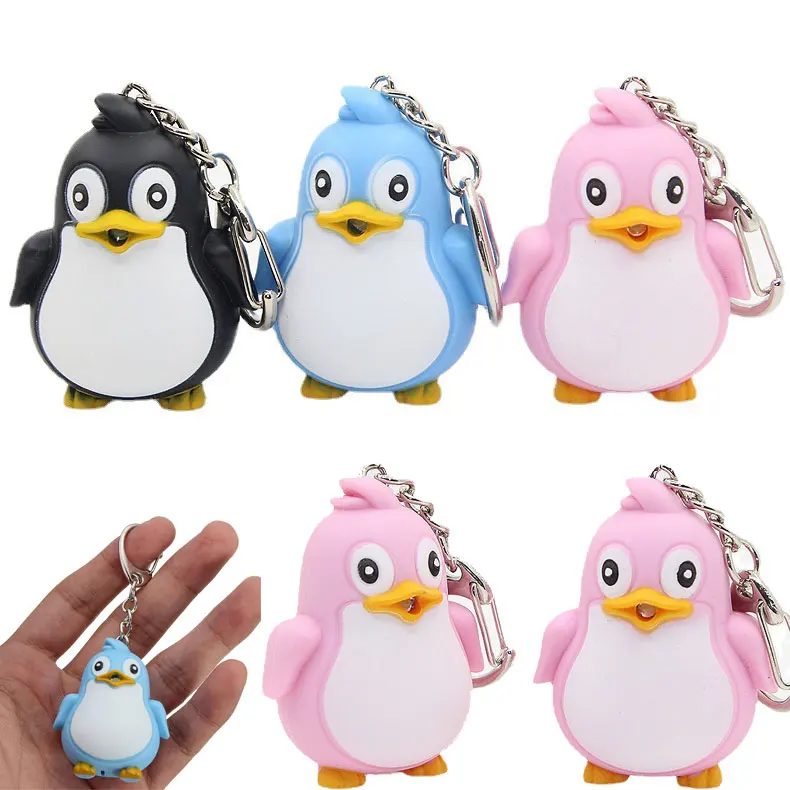 Cute Penguin LED Torch Keyring para crianças, luz de som, Keyfob, Fun Toy Gift, Keyholder Animal, Fashion Keychain