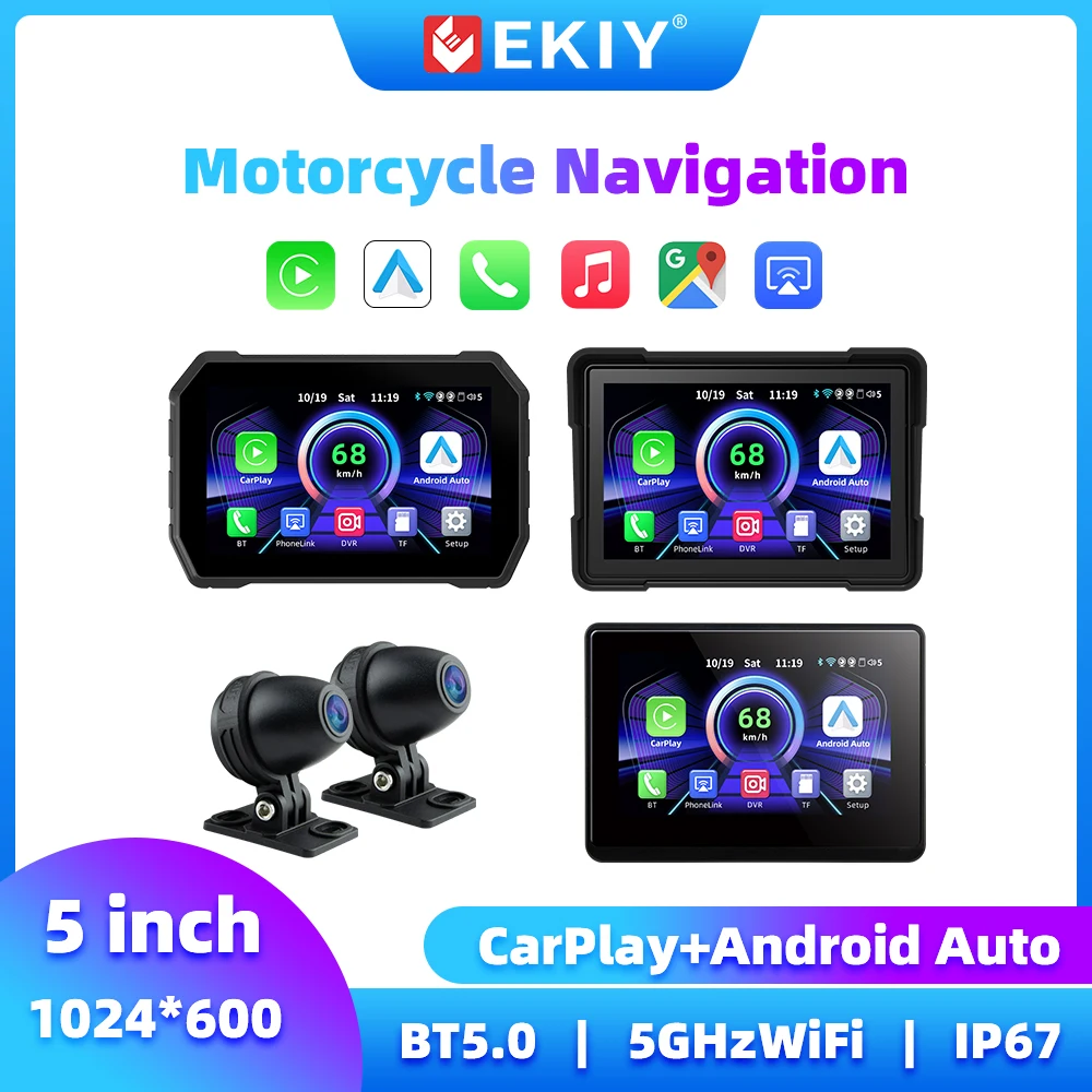 EKIY المحمولة 5 بوصة شاشة دراجة نارية دراجة نارية الملاحة دراجة نارية Carplay أندرويد السيارات نظام تحديد المواقع شاشة Carplay اللاسلكية
