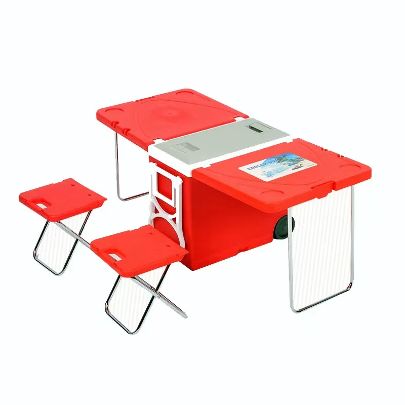 Hot sales Outdoor Hard Plastic Ice Chest Portable Camping Cooler Box Set With Table And Chair Wheels