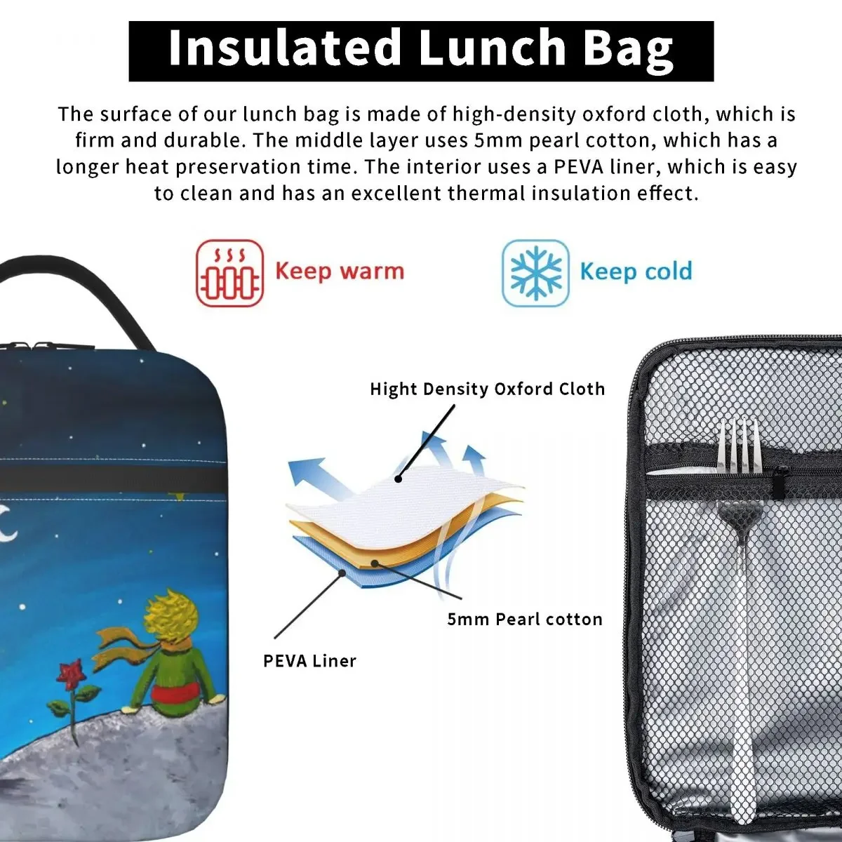 Bolsa de almuerzo con aislamiento de dibujos animados del Principito, bolsa térmica, contenedor de almuerzo, Tote, caja de almuerzo, bolsos de comida, Picnic de oficina