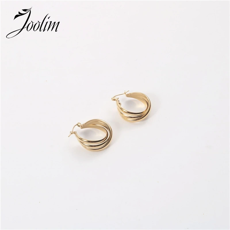 Joolim Jewelry High Quality PVD Wholesale Waterproof Fashion Designer Personality Twisted Hoop Stainless Steel Earring for Women