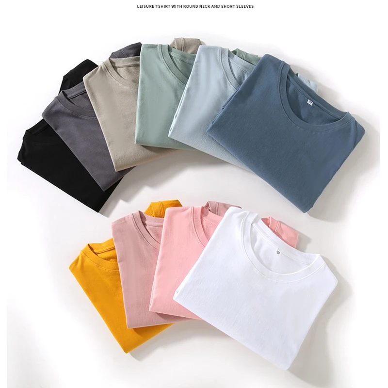 

TRSYPHXM 2025 New 180g pure cotton round neck T-shirt, solid color casual cultural shirt, work uniform