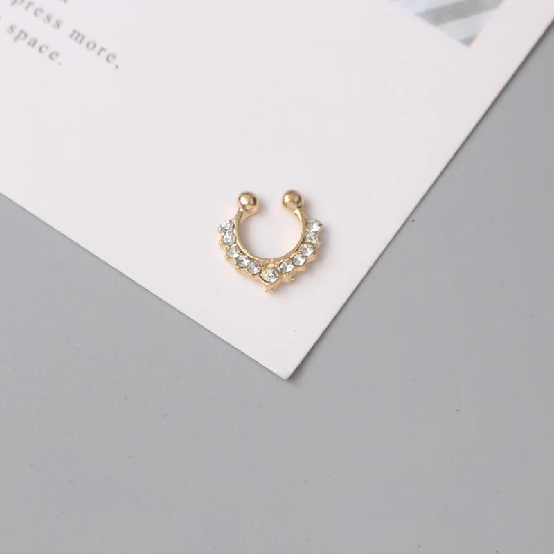 Anillo de Piercing falso para la nariz para mujer, aro de cristal punk para el Septum, Piercing para la cadera, 1 unidad