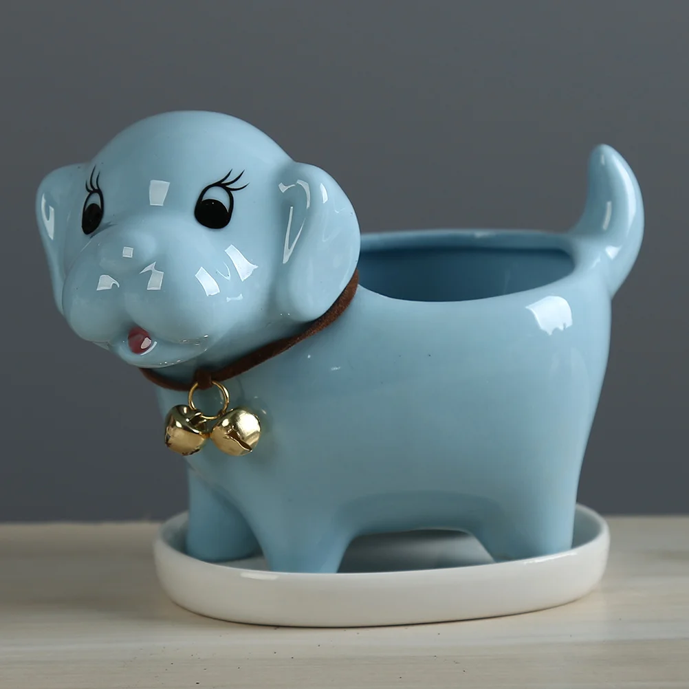 

1Pcs Cartoon Dog Shape Ceramic Flowerpot Sky Blue Succulent Plant Pot Indoor Desktop Decor Dog Shape Flower Pot
