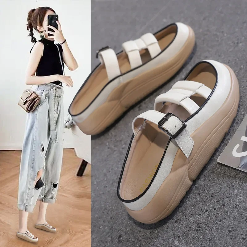 Platform Half Trailer Sandals Women One Step Lazy Shoe Fashion Slipper Student Versatile Women's Shoe luxury sandals 2023