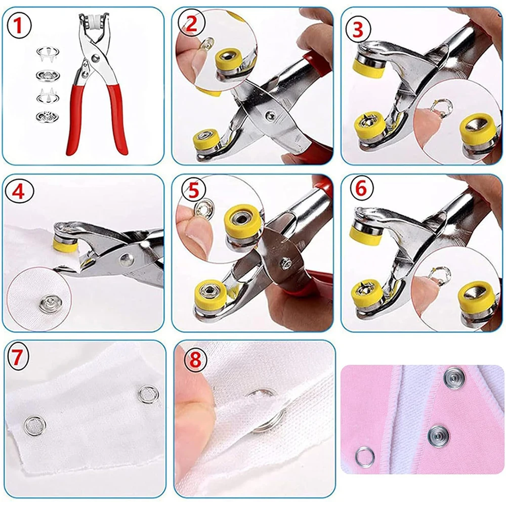 50 juegos de botones a presión de Metal con alicates de sujeción, Kit de sujetadores de botones a presión huecos Multicolor para manualidades, costura de ropa