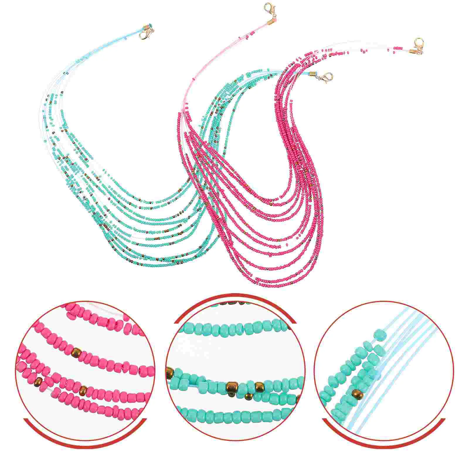 2 Pcs Hanging Chain Mask Miss Lanyards Glasses Multi-layer Beads Sunglasses Pendant