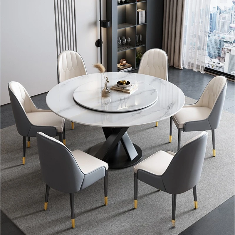 Modern Slate dining table simple light luxury Household small apartment dining table and chair combination Round Household