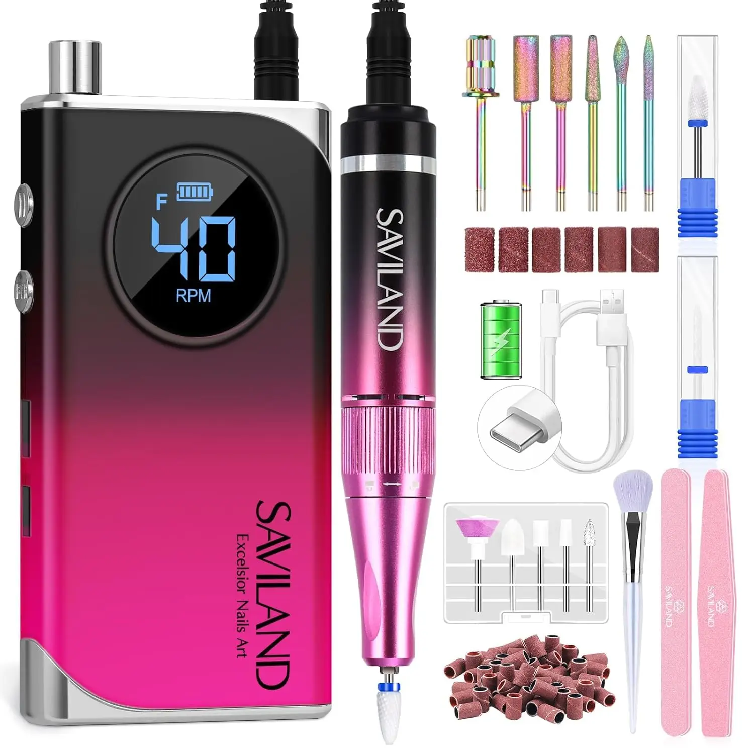 전문가용 전동 네일 드릴: 40000RPM, 4000mAh 배터리로 충전식, 매니큐어 및 아크릴 제거용 세라믹 비트