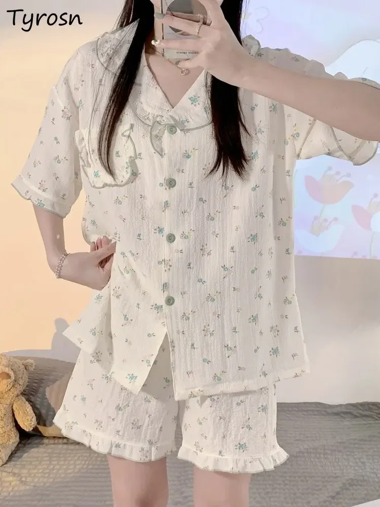 

Pajama Sets Women Design Simple Summer Loose Fashion Sweet Sleepwear Tender Cozy Daily Elegant Japanese Style Leisure Soft Home