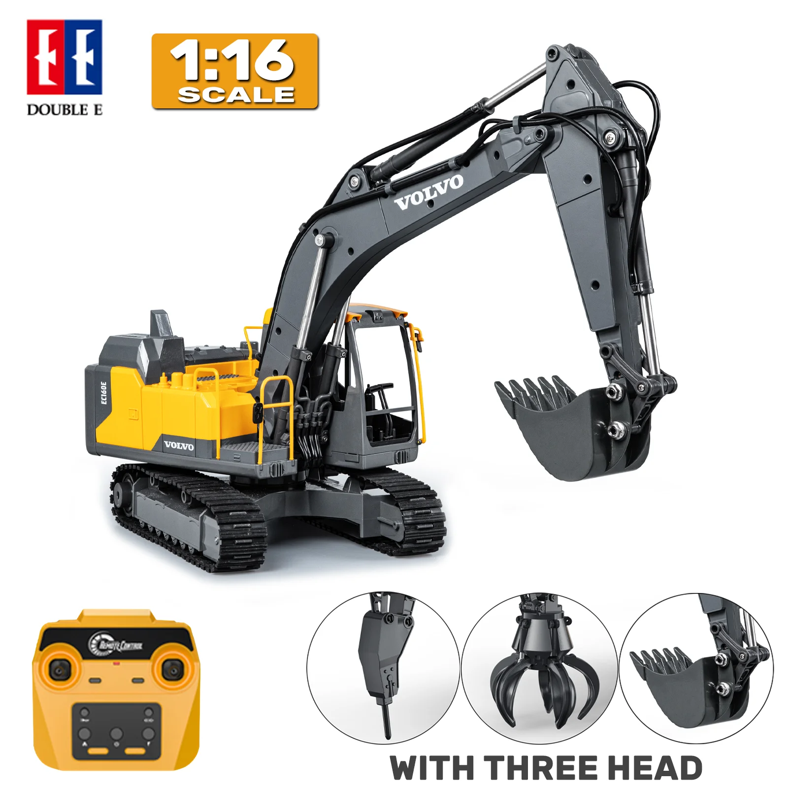 Volvo 1/16 Full-scale RC Alloy Excavator E598-003 Remote-controlled Construction Vehicle 2.4G Engineering Car with Gripper Head