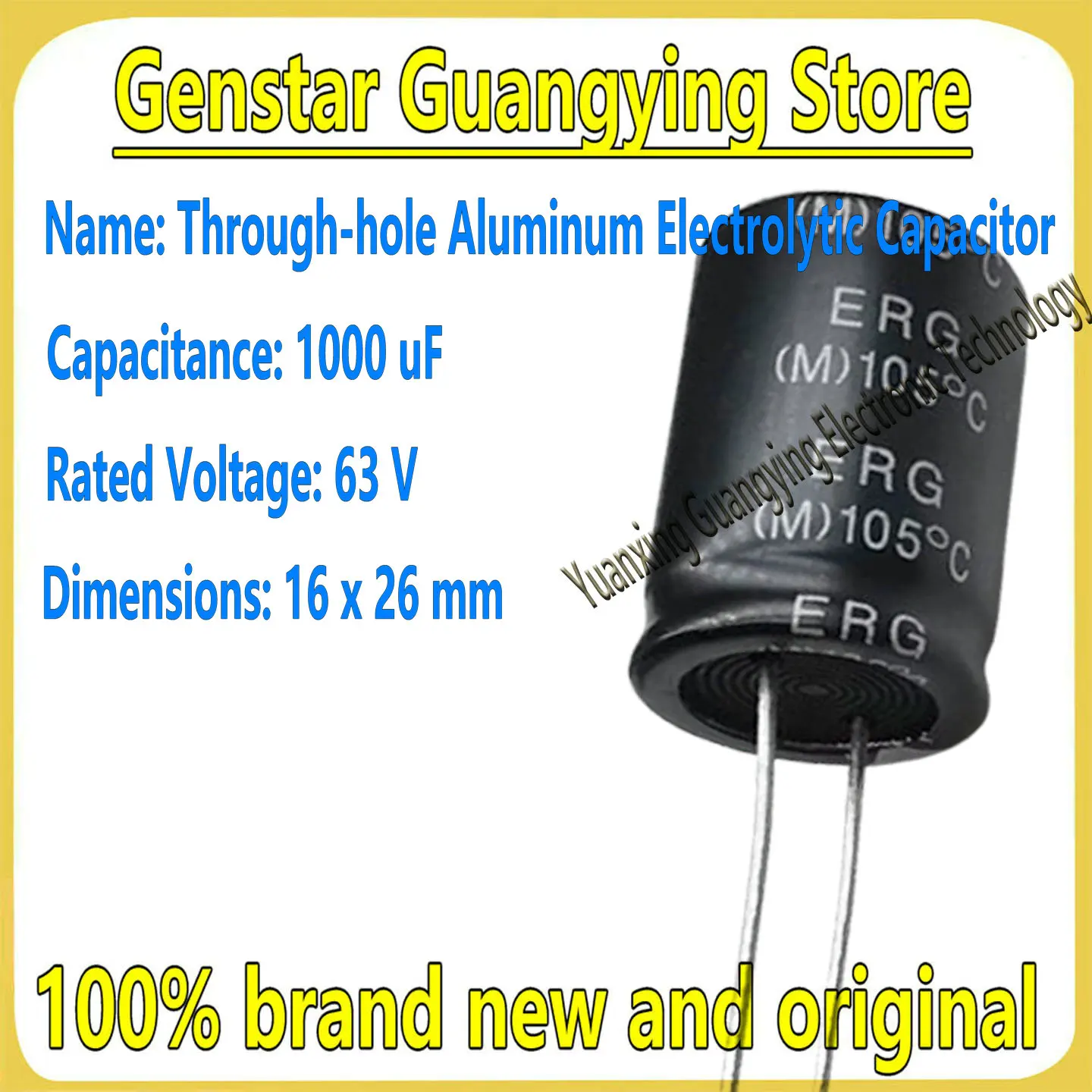 (3 pieces) 63V 1000UF 1000UF 63V, 16x26mm, through-hole aluminum electrolytic capacitors, 100% brand new