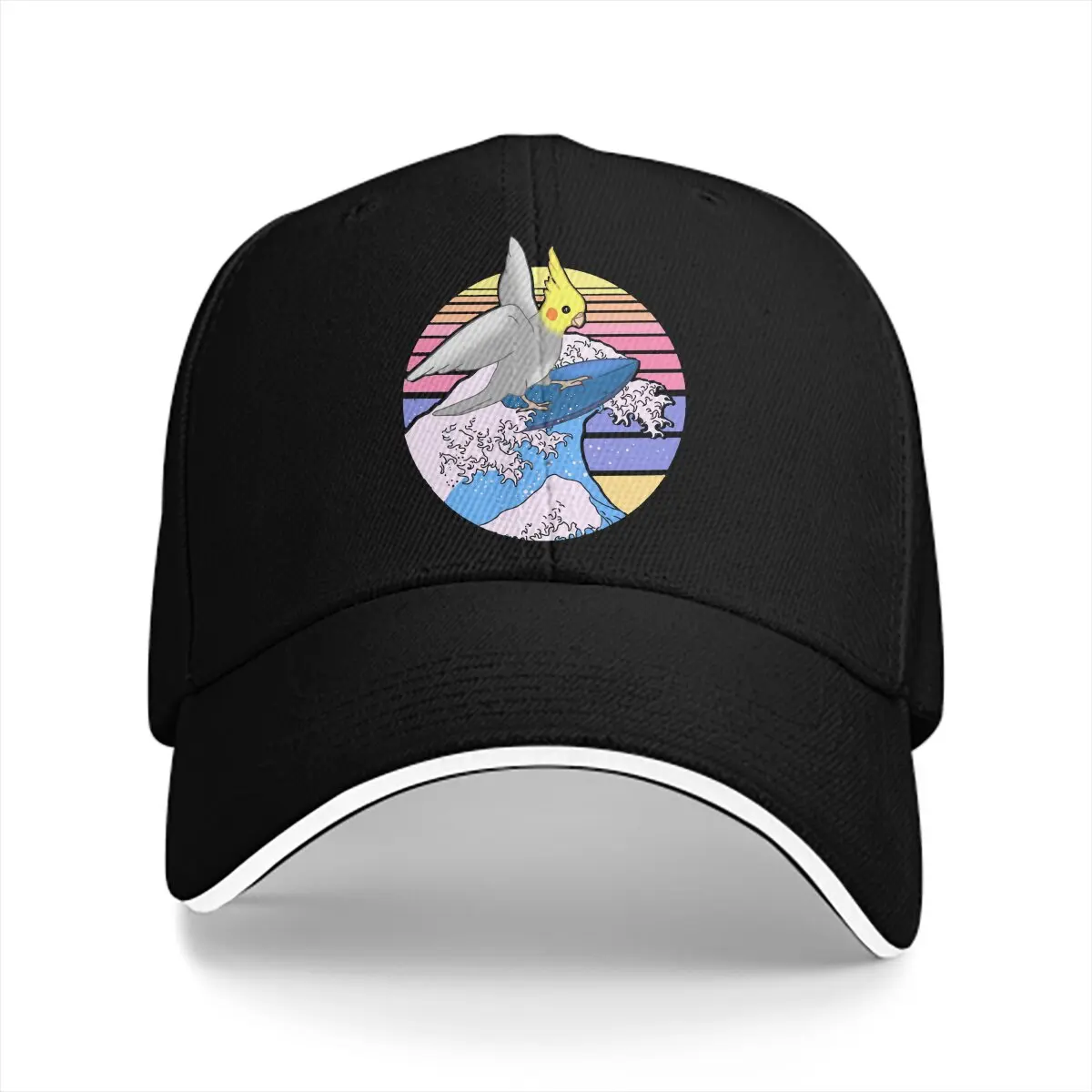 Aesthetic Surfing Cockatiel Animal Parrots Cockatiel Doodle Multicolor Hat Peaked Women's Cap Personalized Visor Protection Hats