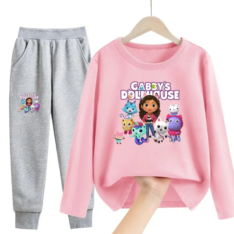 New Autumn Gabby's Dollhouse Set Baby Girls T shirt Pants sets Toddler Gabbys Cat-Tastic Girl Christmas Birthday Party Clothing