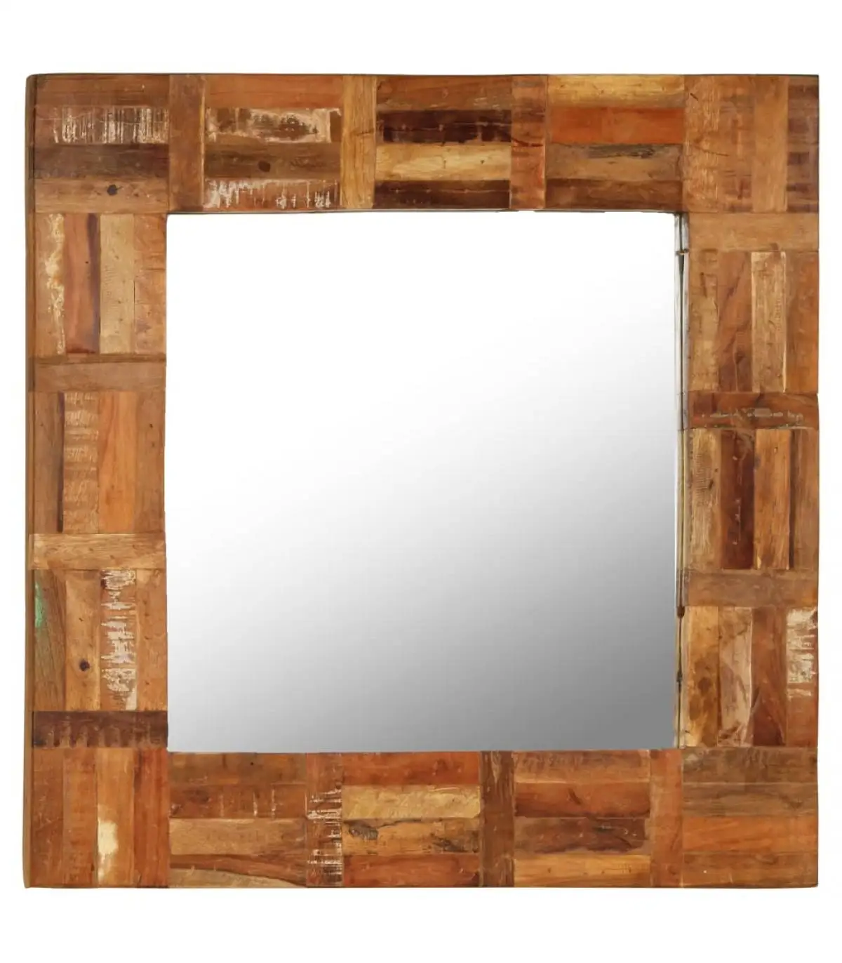 Wall Mirror solid wood train sleepers 60x60 cm