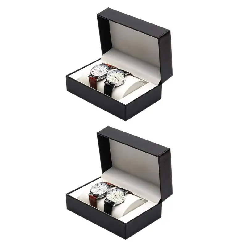 

31BB Pair Of PU Leather Watch Display Organizers Two Layer Capacity Portable Modern