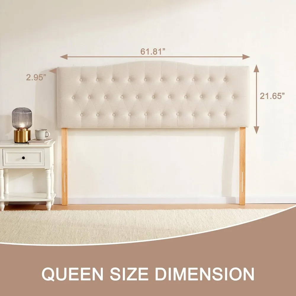 Tufted Upholstered Headboard Queen Size Sturdy Solid Wood Bed headboard Adjustable Height Button Diamond Design Head Board,Beige