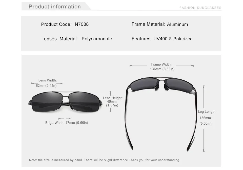 KINGSEVEN Marke Männer Polarisierte UV400 Sonnenbrille Vintage Retro Rechteck Klassische Gläser Anti-glare Fahren Golf Sport Brillen – Detail 3