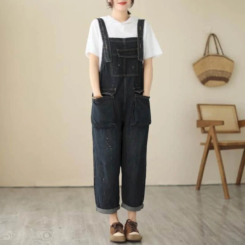 

Artistic Jumpsuits for Women Pocket Design Harem Pants Vintage Streetwear One Piece Outfit Women Casual Rompers Women Clothes
