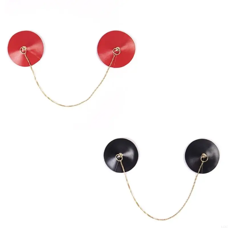 

L5YC Women PU Leather Nipple Covers Raves Adhesive Bra Breast Pasties with Chain