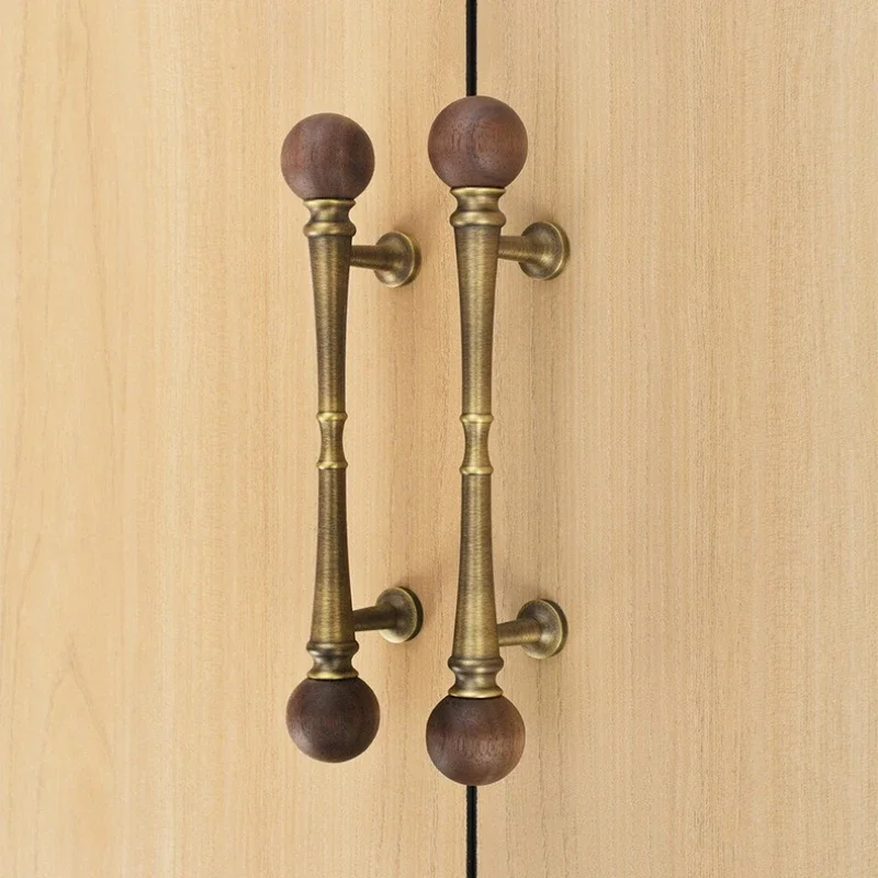 

New Chinese Style Brass Walnut Wood Furniture Handles Kitchen Cabinet Door Drawer Handles Wardrobes Dresser Shoe Cabinets Pulls