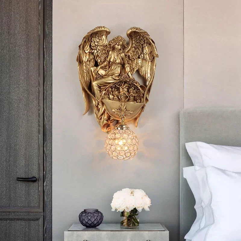 

Angel European wall lamp American retro living room TV background wall porch restaurant bedroom bedside lamp decorative lamp