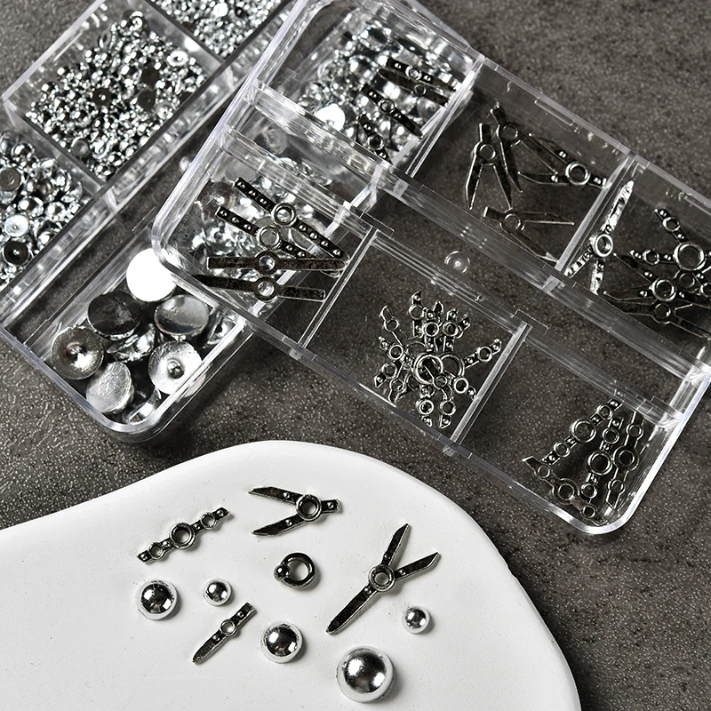 3BOX Y2K Gothic Punk Nail Art Kit - Mixed Silver 3D Metal Studs & Rhinestones, Nail Charms Set with Tweezers for Acrylic Nails. view 5
