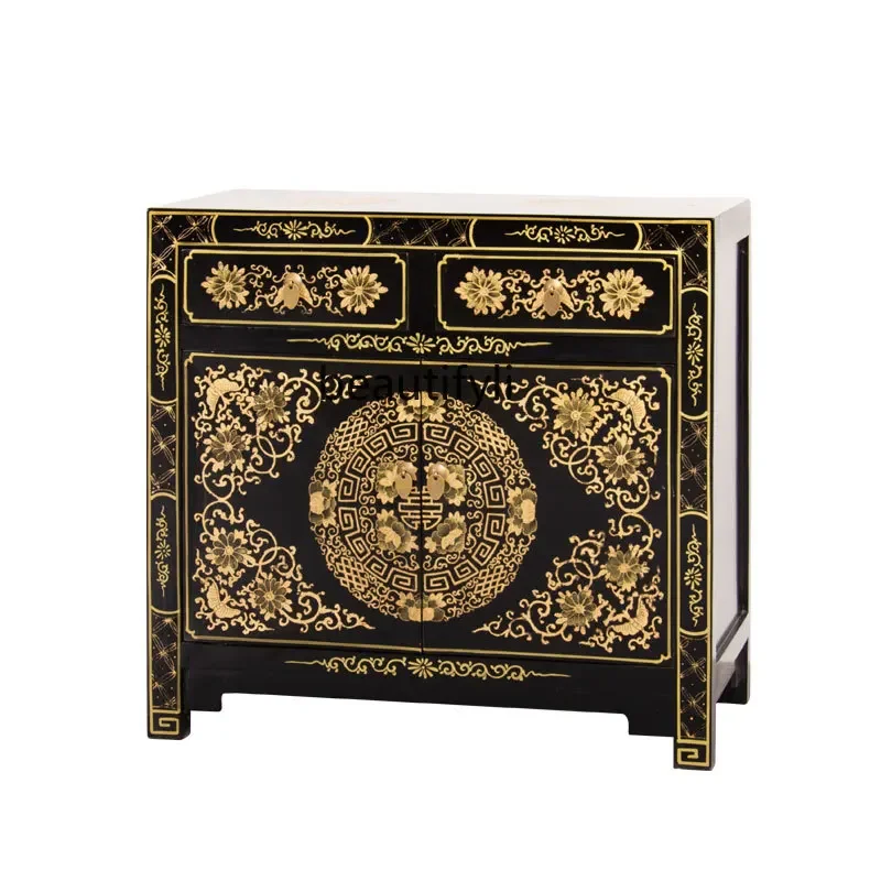 

Chinese-Style Solid Wood Painted Lacquer Sideboard Cabinet Living Room Storage Cabinet Hallway Light Luxury Tea Cabinet