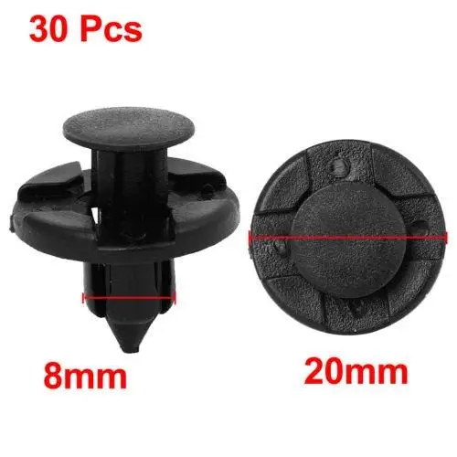 30 Pcs 8mm Car Plastic Rivets Fastener Bumper Push Clips