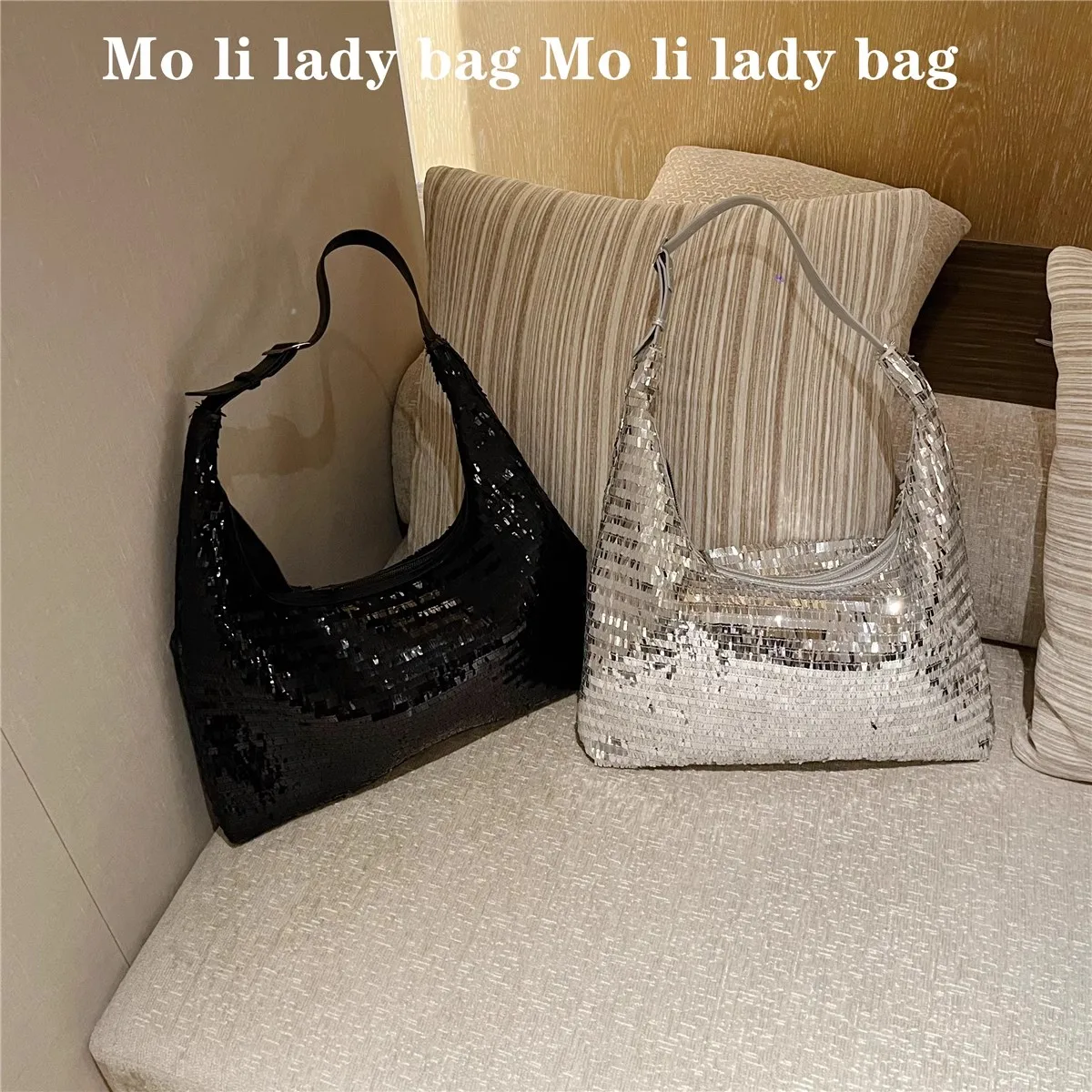 Bling Shiny Sequins Casual Tote Bag High Quality Large Capacity Women's Handbag Glitter Clutch Purse Shoulder Underarm Bag
