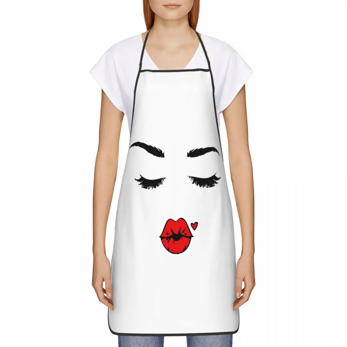 Eyelashes Sexy Red Lips Apron for Women Men Unisex Bib Lash Artist Cooking Kitchen Tablier Cuisine Chef Painting