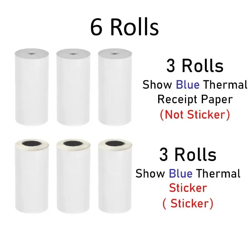 Blue on White Thermal Paper ticky Blue Prints White Paper 3 Rolls 57mm Thermal Paper for Pocket Printer Photo Texts Study Notes