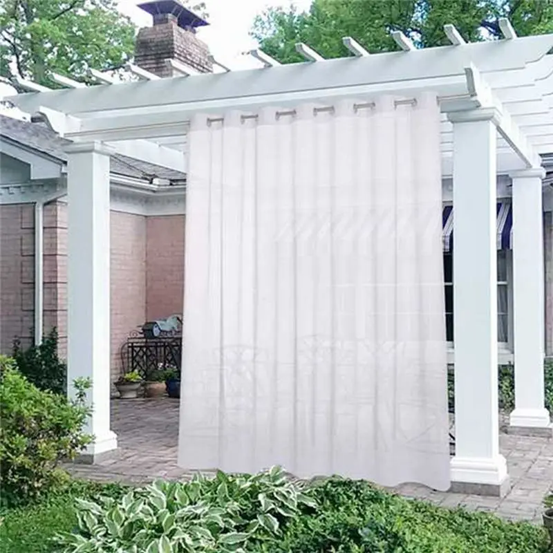 feelfeel 2Pcs Curtain Waterproof Garden Decoration Outdoor Sheer Curtains White Tulle Curtains Drapes Living Room 132X243Cm