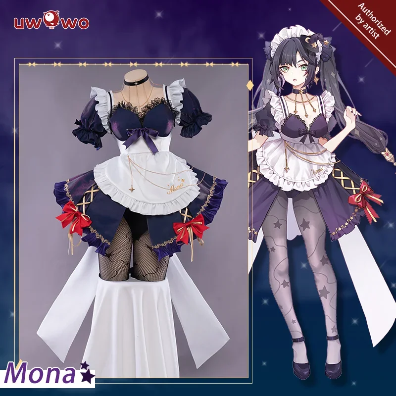 UWOWO Mona Cosplay Maid Costume Game Genshin Impact Cosplay Fanart Exclusive Mona Maid Ver Costume For Girl Kid Outfits