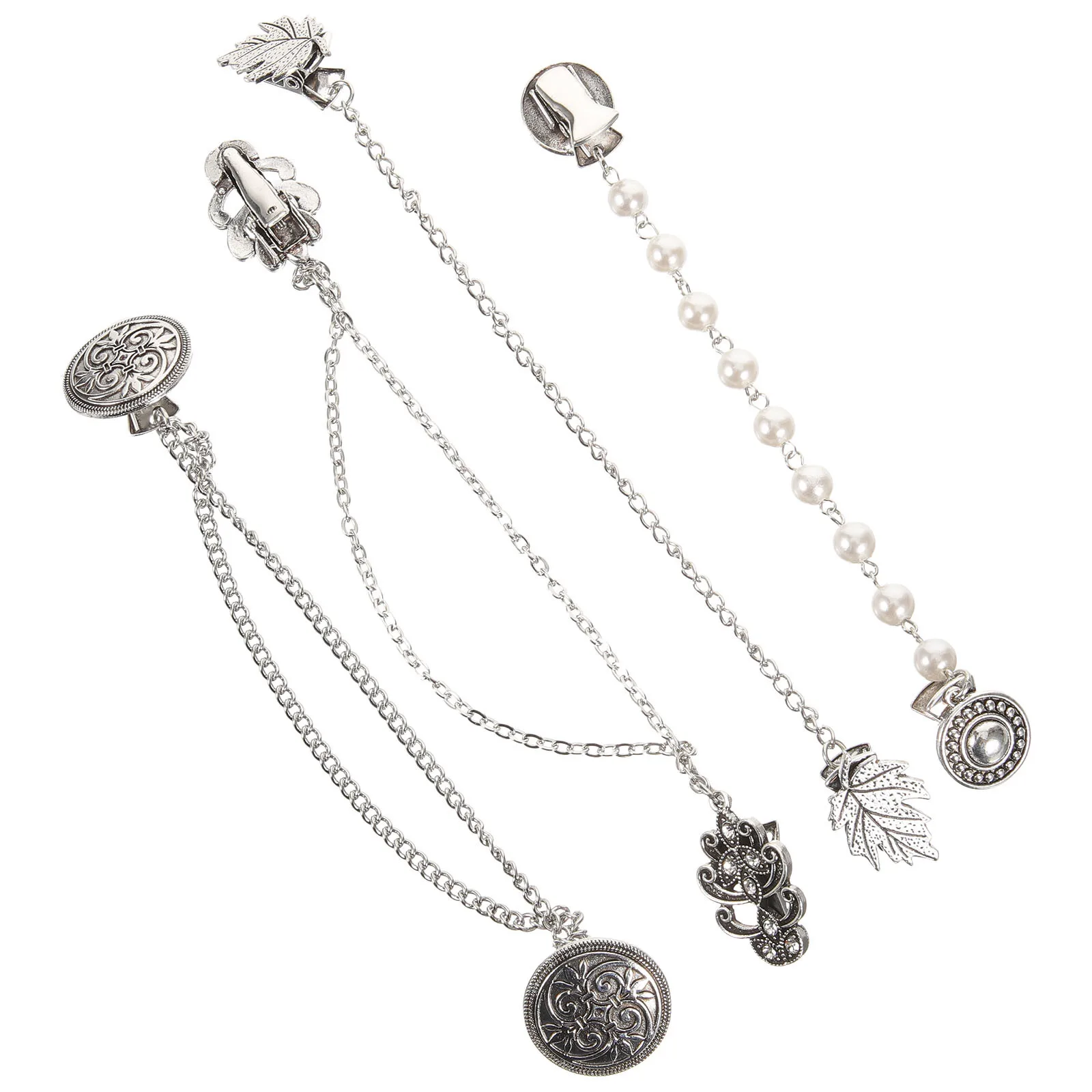 

4Pcs Women Dress Clips Vintage Sweater Chain Brooch Shawl Cardigan Shirt Collar Clip Retro Fashion Clothing Accessories